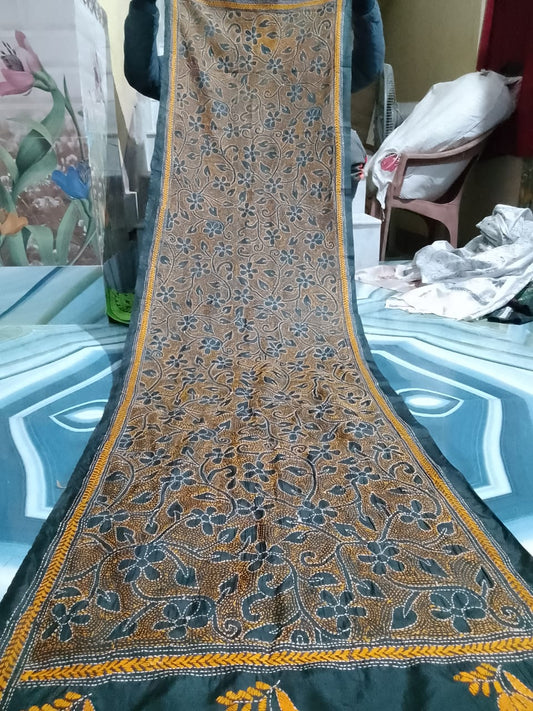 kantha stitch silk stole - Desi Weaves