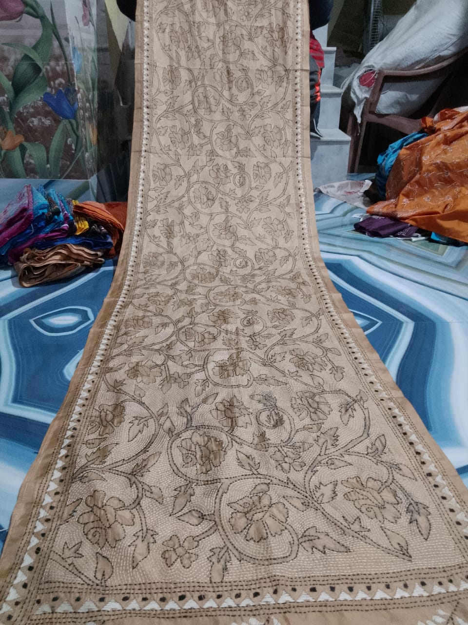 kantha stitch stole - Desi Weaves