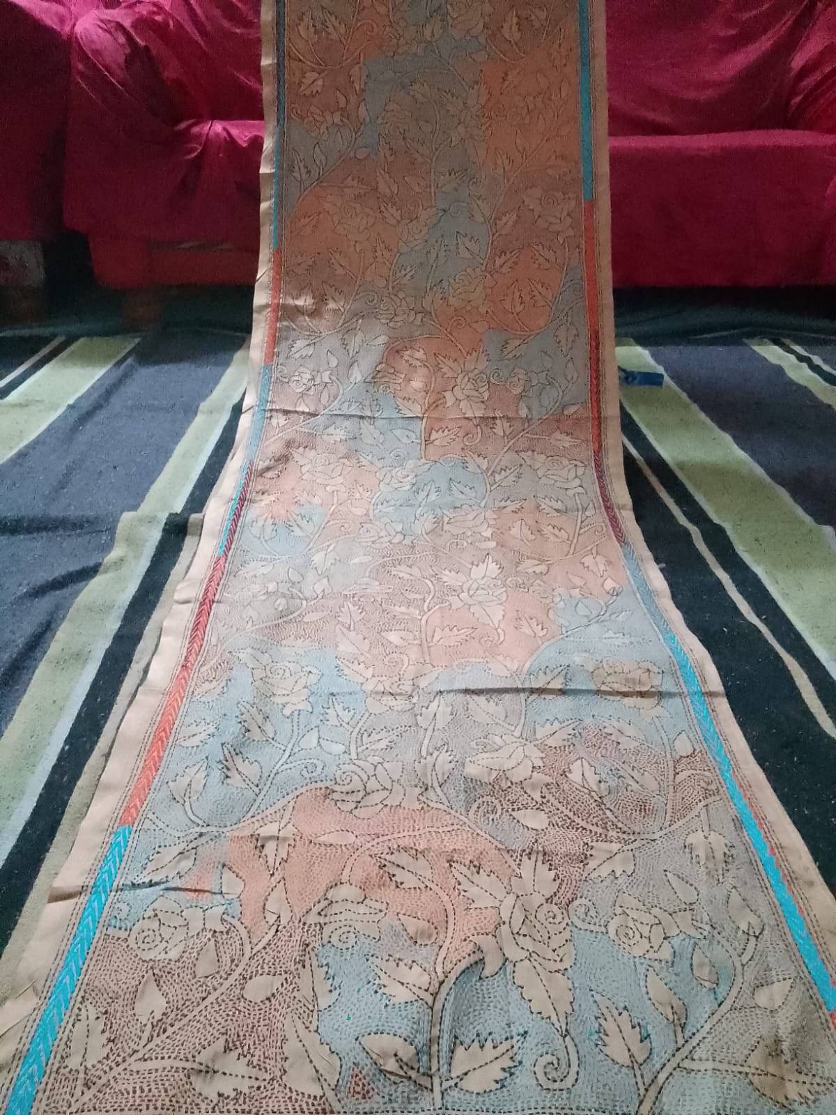 kantha stitch silk stole - Desi Weaves