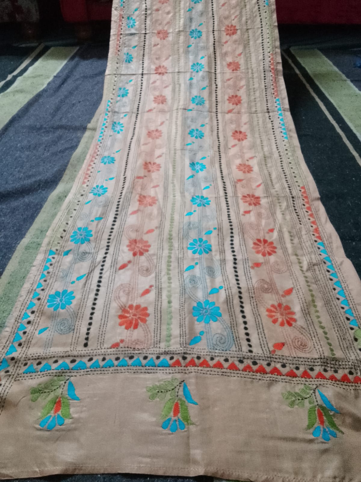skin kantha stitch silk stole - Desi Weaves