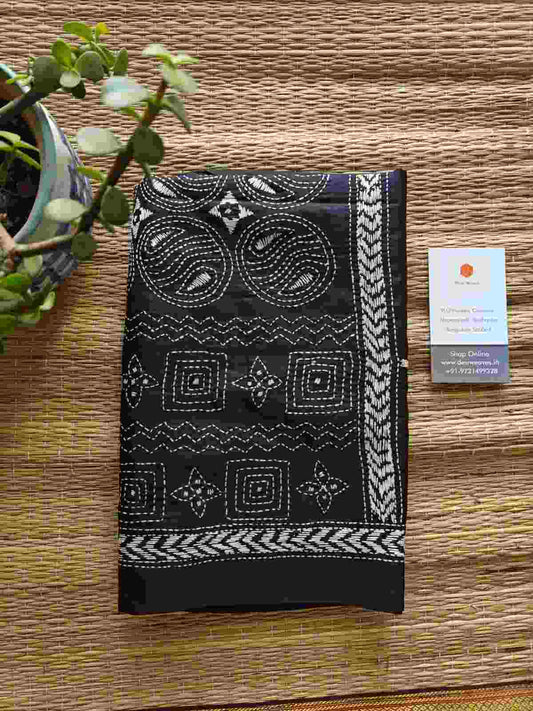 kantha stitch silk stole - Desi Weaves