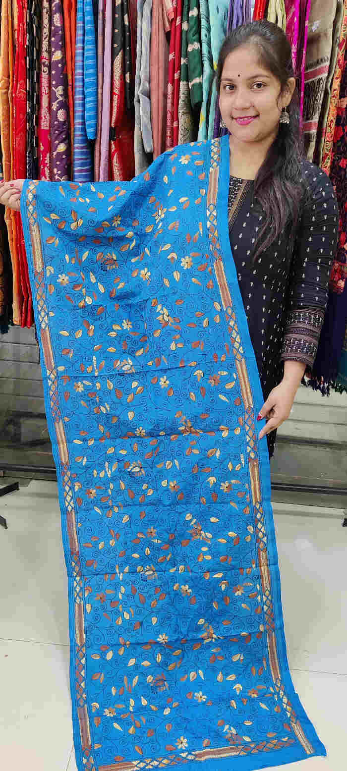 Hand Embroidered Kantha Stitch Silk Stole