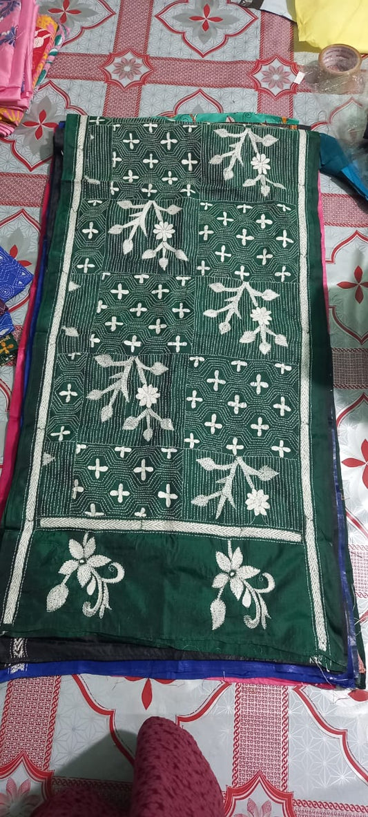 kantha stitch silk stole - Desi Weaves