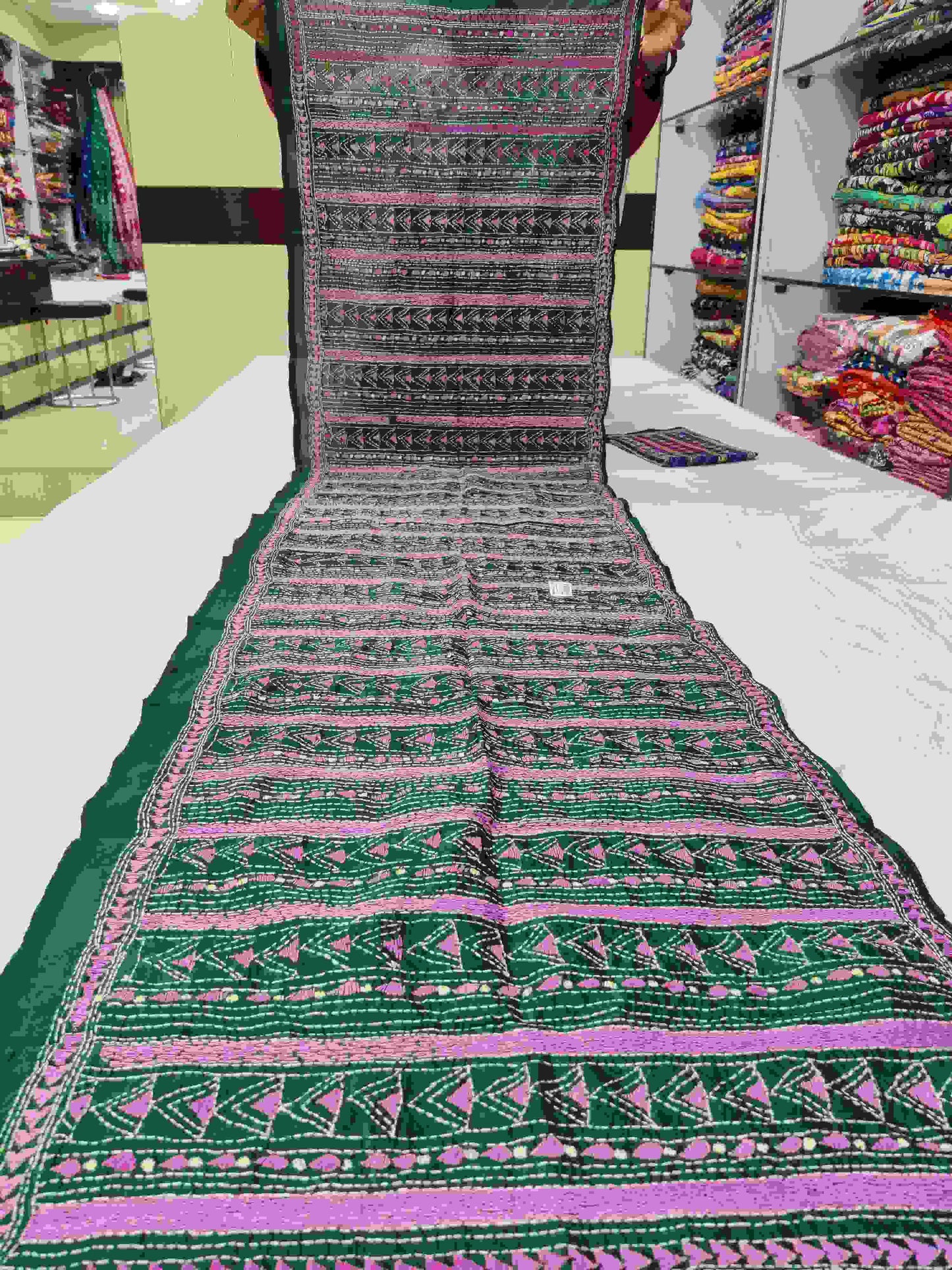 kantha stitch silk stole - Desi Weaves
