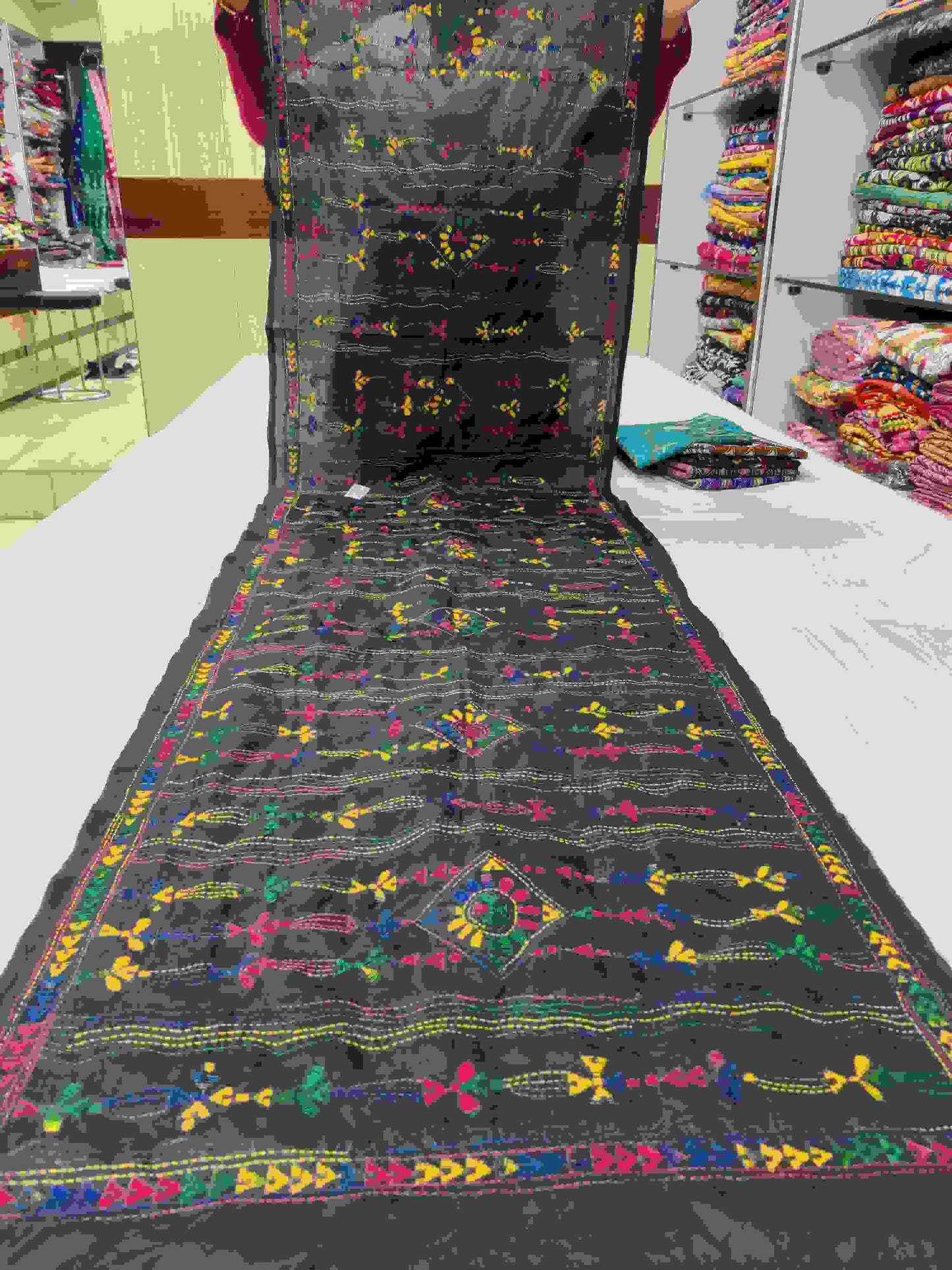 kantha stitch silk stole - Desi Weaves