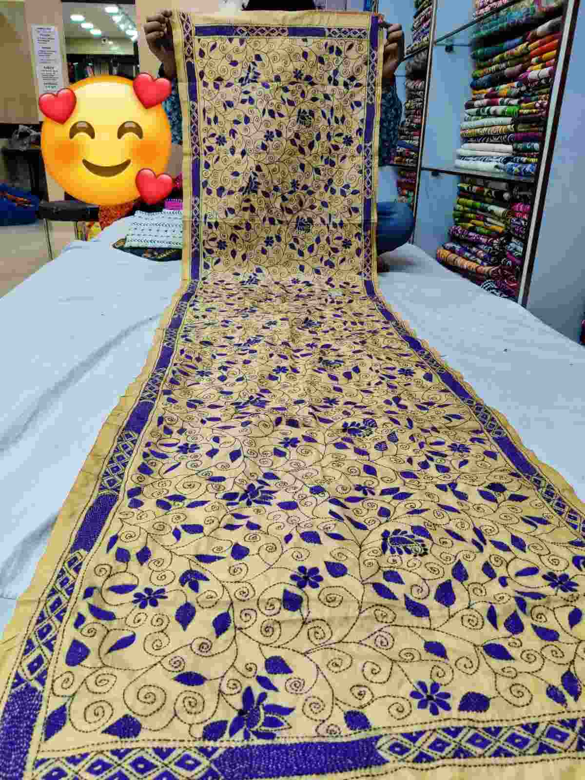 kantha stitch silk stole - Desi Weaves