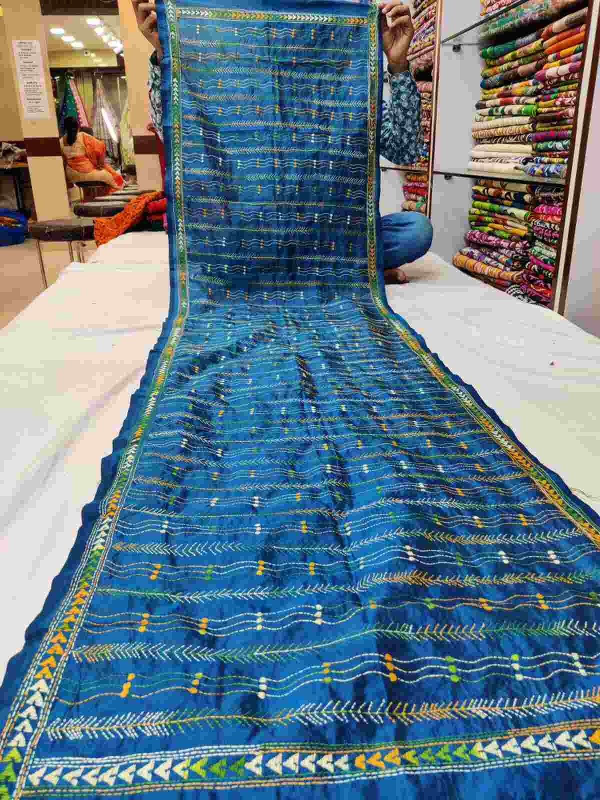 kantha stitch silk stole - Desi Weaves