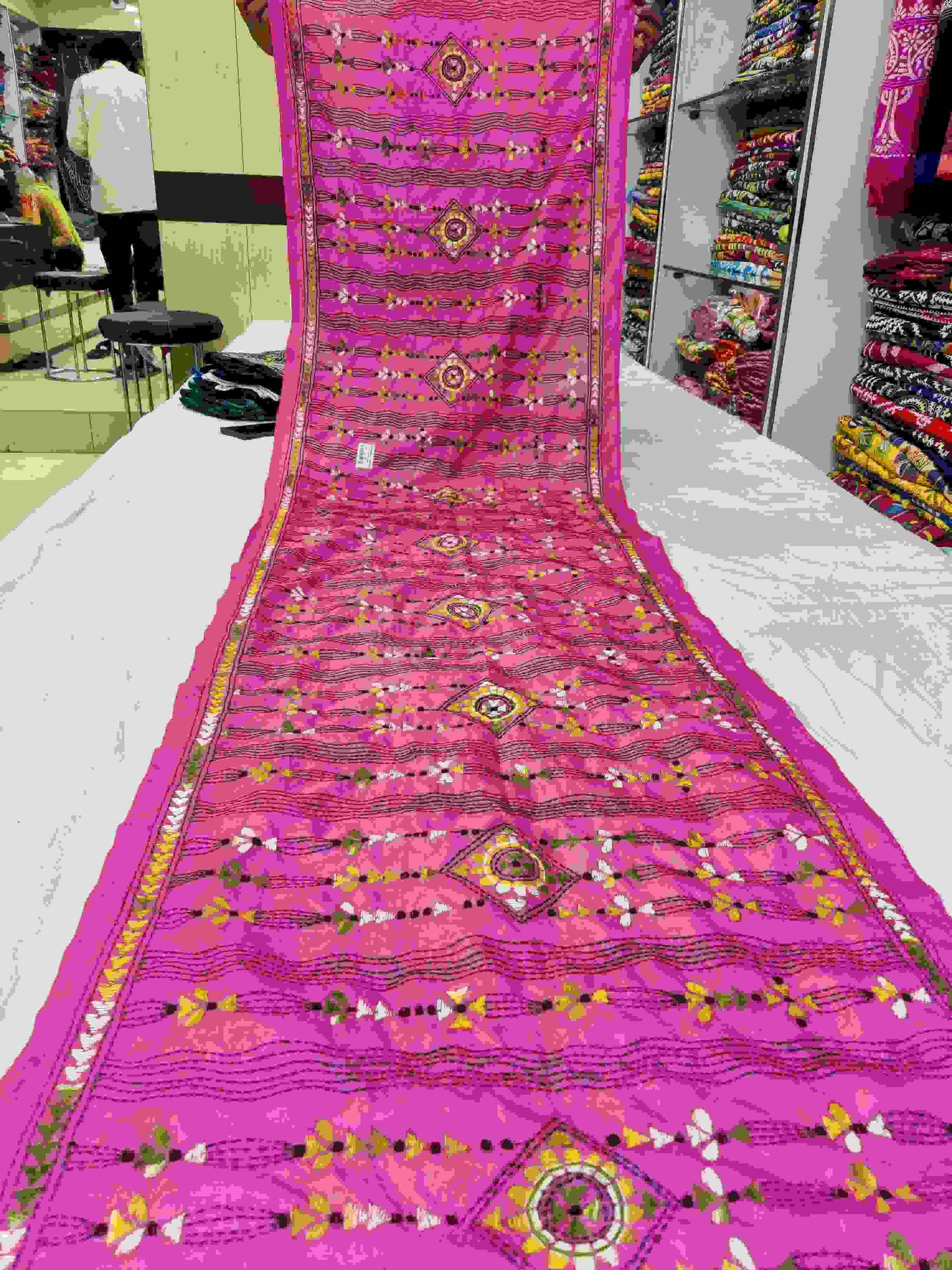 kantha stitch silk stole - Desi Weaves