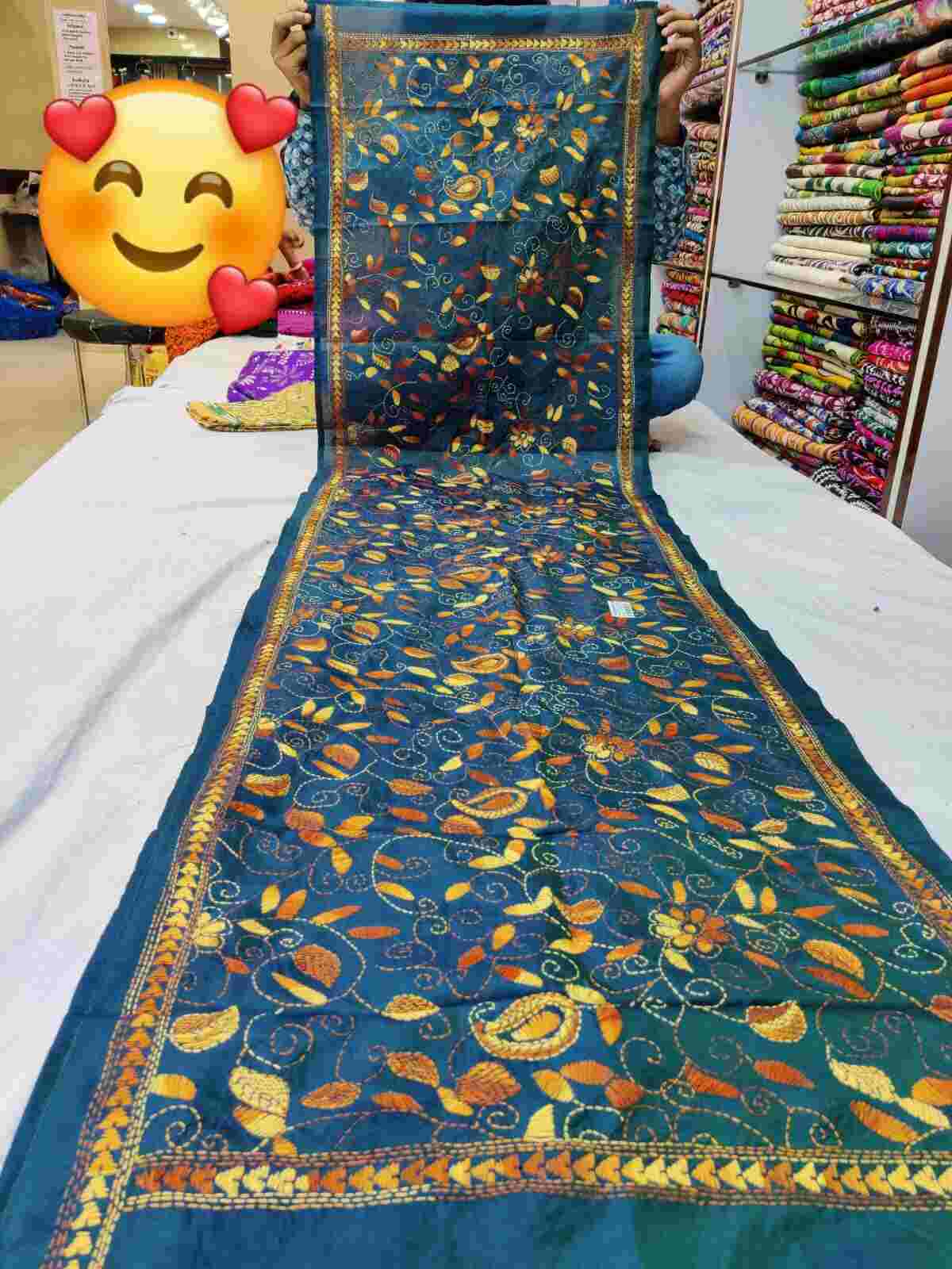 kantha stitch silk stole - Desi Weaves