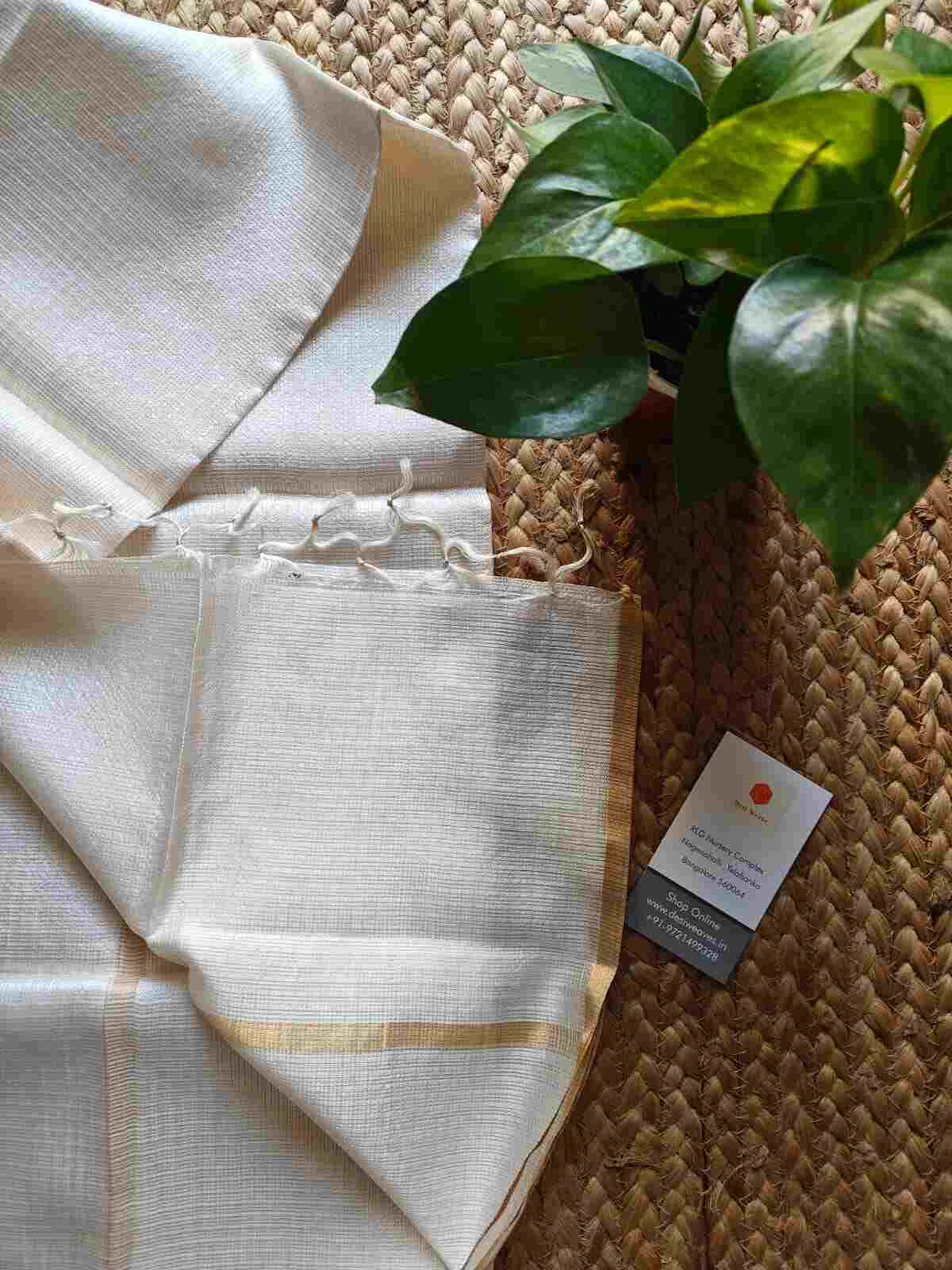 White Kota Silk Dupatta - Desi Weaves