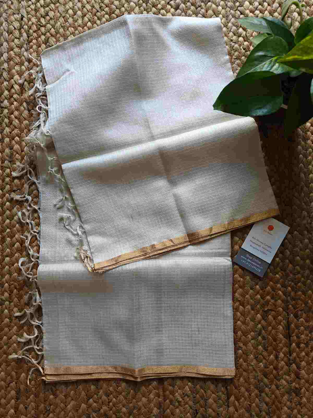 White Kota Silk Dupatta - Desi Weaves