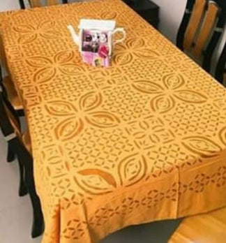 Yellow Hand Stitched Cotton Applique Work Table Cover
