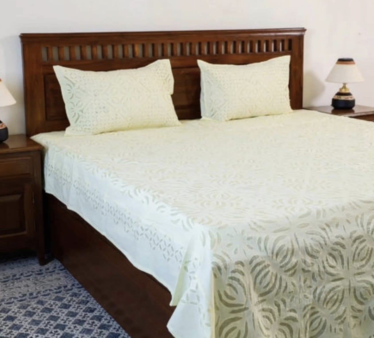 Hand Stitched Applique Work Cotton Bedsheet - Desi Weaves