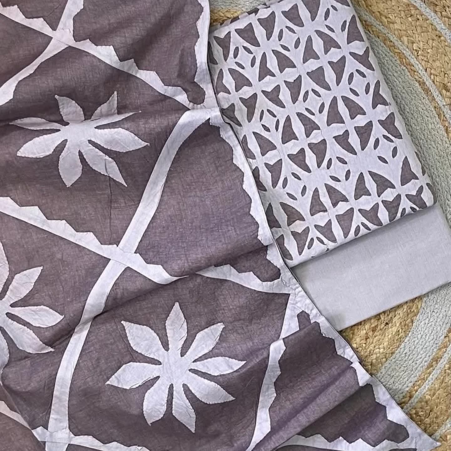 Handcrafted Applique Stitch Cotton Suit Dupatta Set