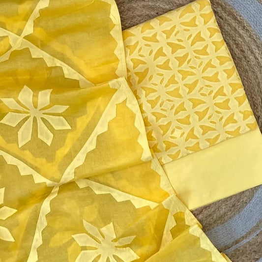 applique stitch suit dupatta set - Desi Weaves