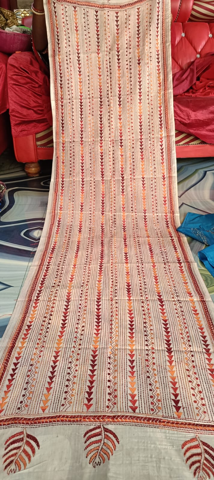 Hand Embroidered Kantha Stitch Silk Stole