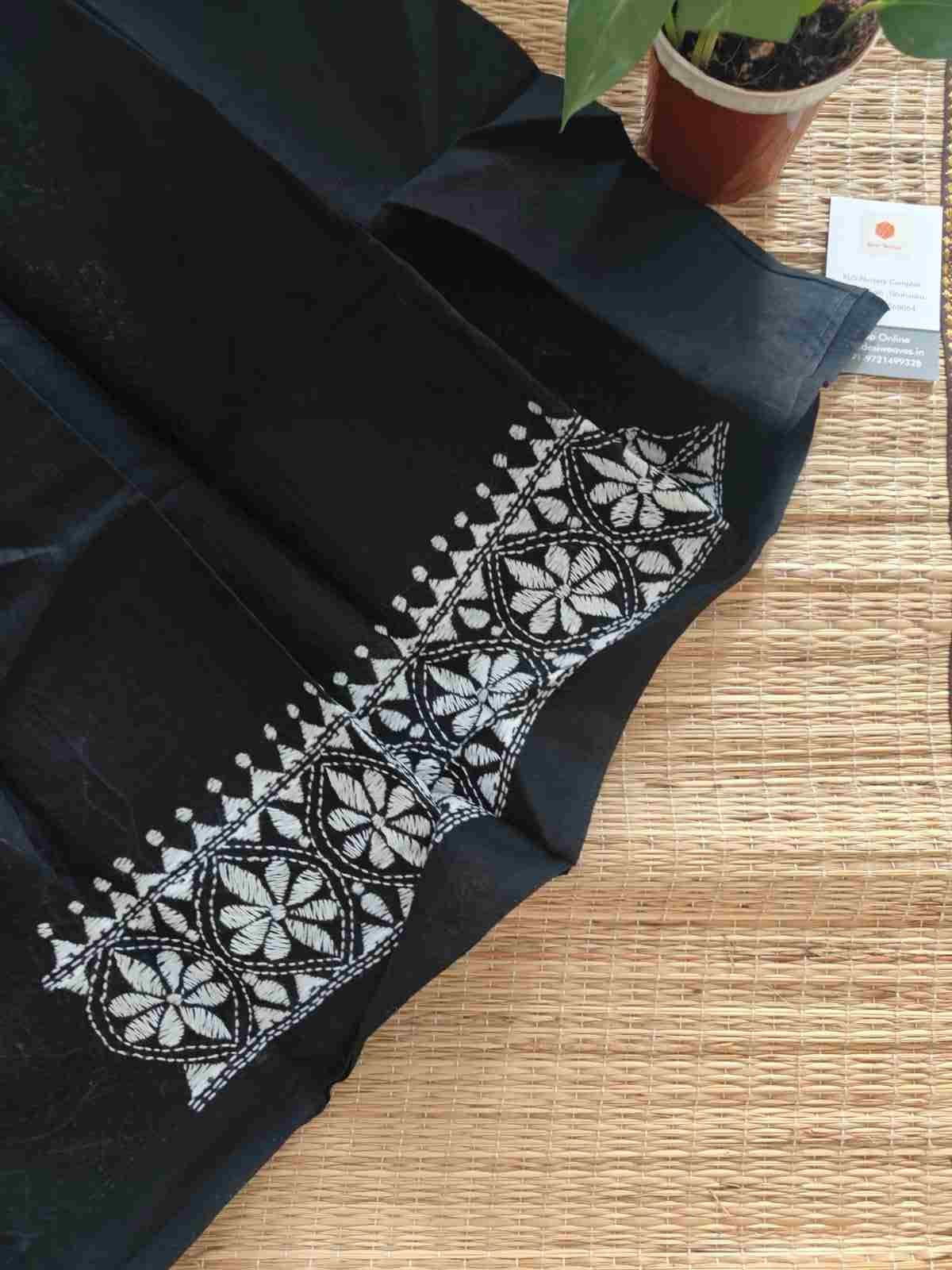 Hand Embroidered Kantha Stitch Cotton Blouse - Desi Weaves