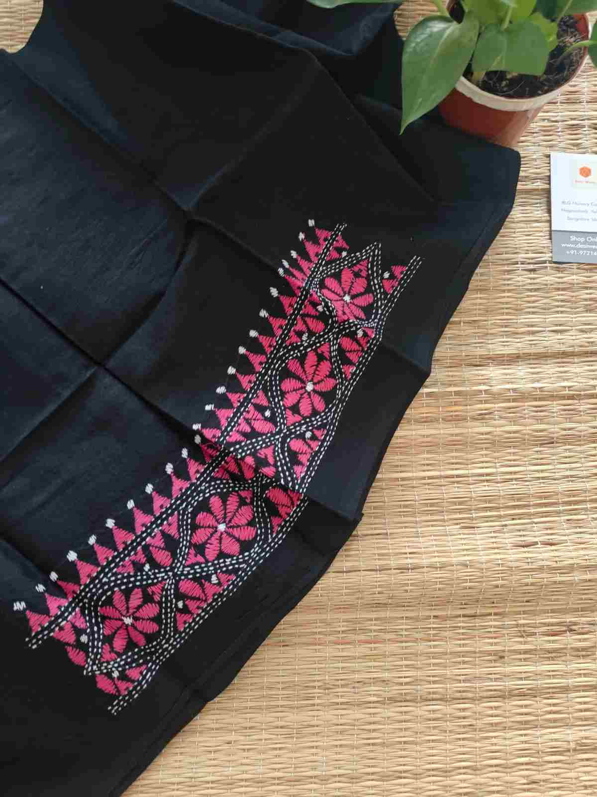 Hand Embroidered Kantha Stitch Cotton Blouse - Desi Weaves