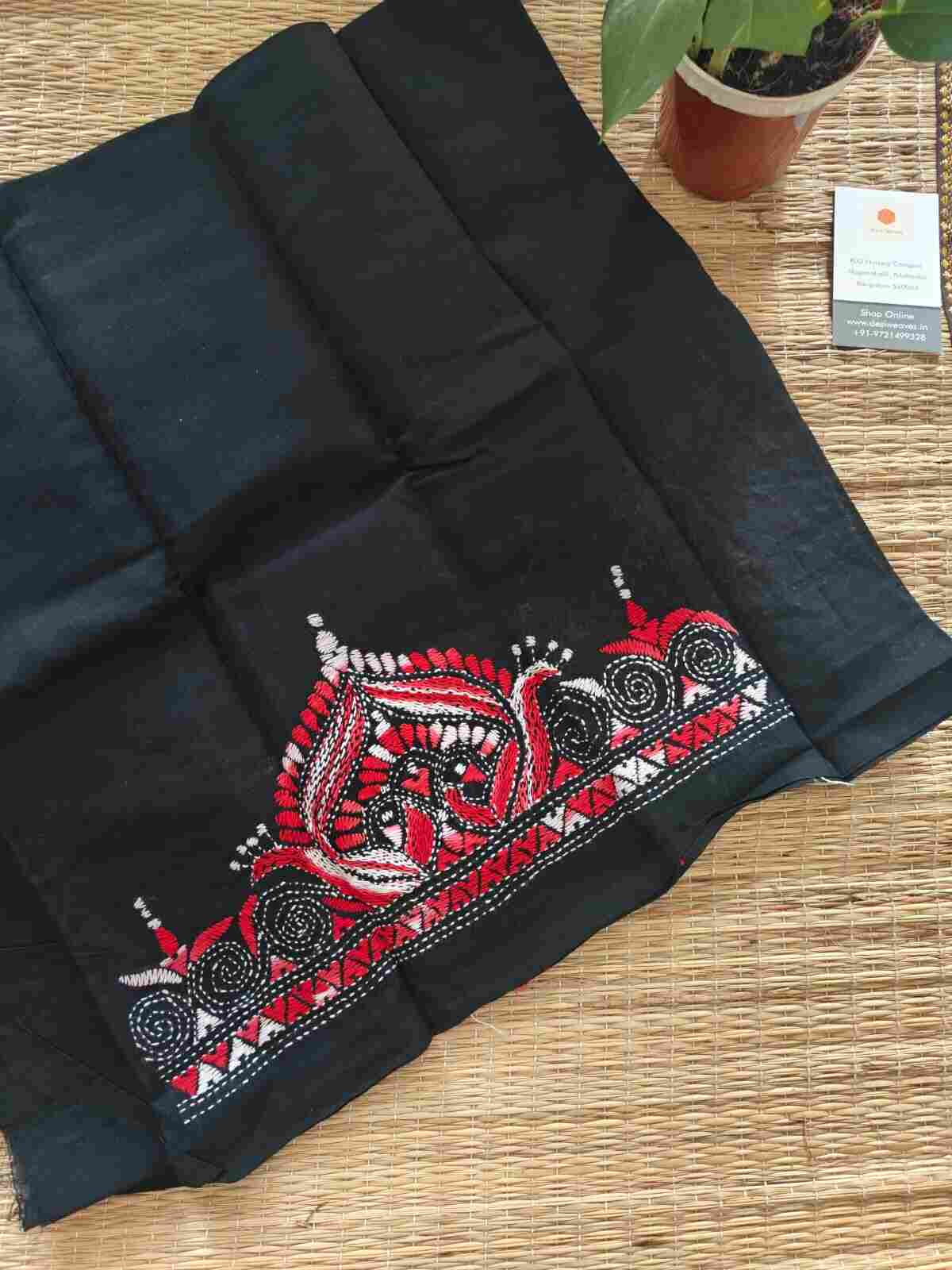 Hand Embroidered Kantha Stitch Cotton Blouse - Desi Weaves