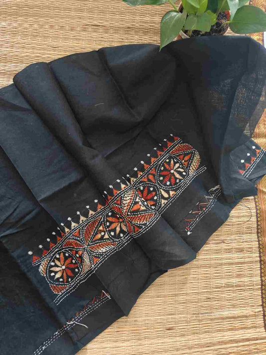 Hand Embroidered Kantha Stitch Cotton Blouse - Desi Weaves