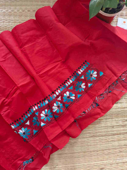 Hand Embroidered Kantha Stitch Cotton Blouse - Desi Weaves