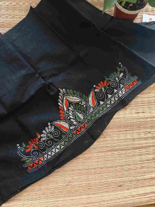 Hand Embroidered Kantha Stitch Cotton Blouse - Desi Weaves