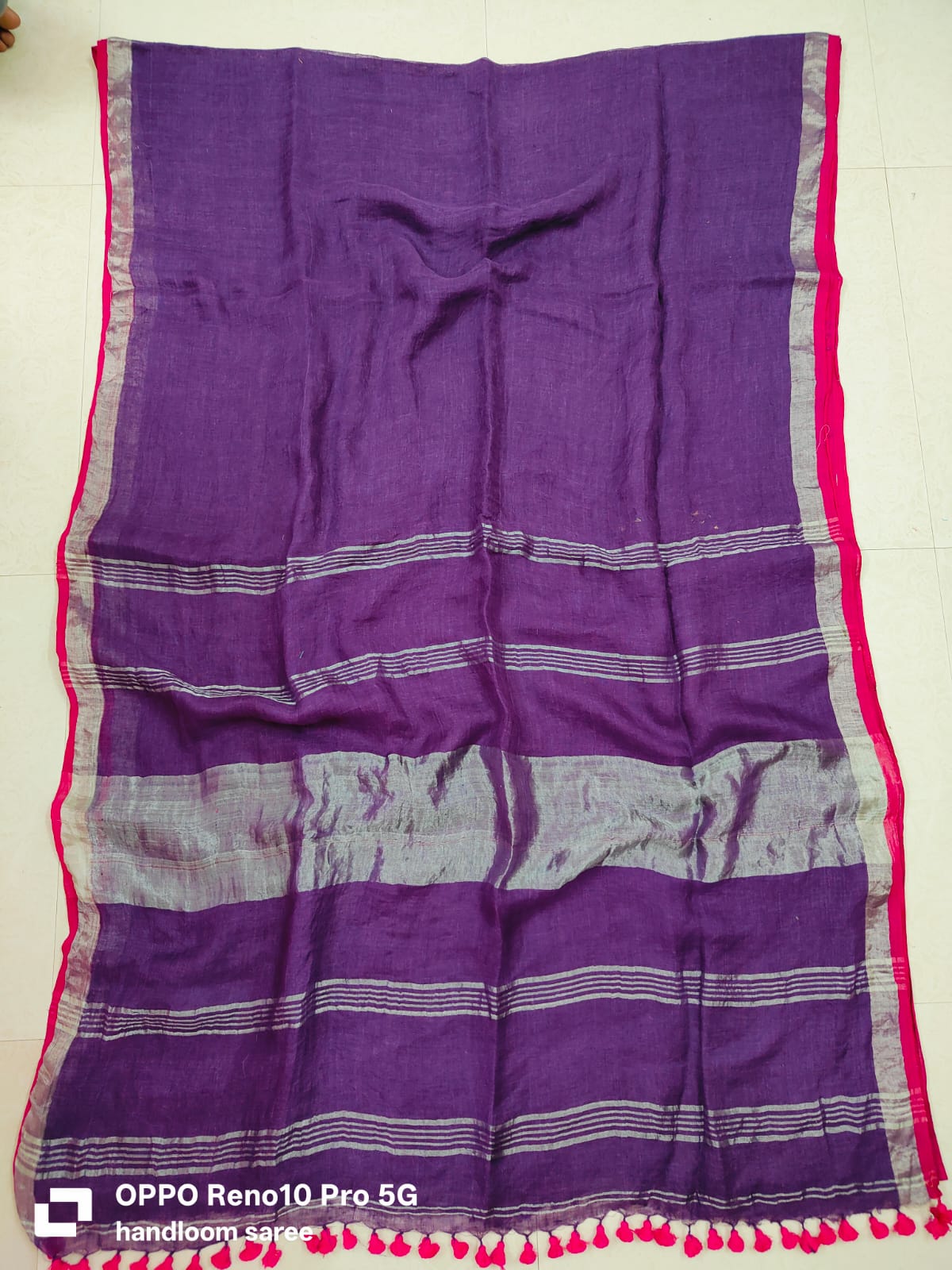 Handwoven Pure Linen Saree - Desi Weaves