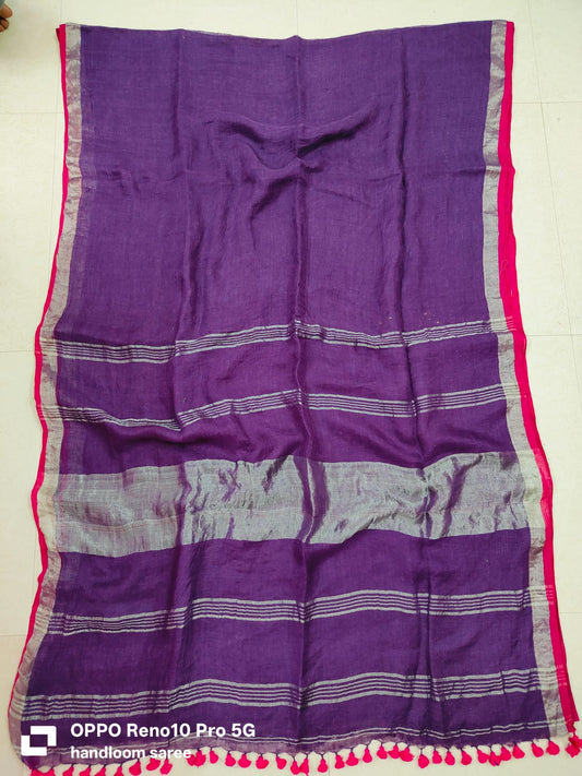 Handwoven Pure Linen Saree - Desi Weaves