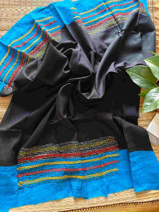 cotton kantha stitch blouse piece - desi weaves