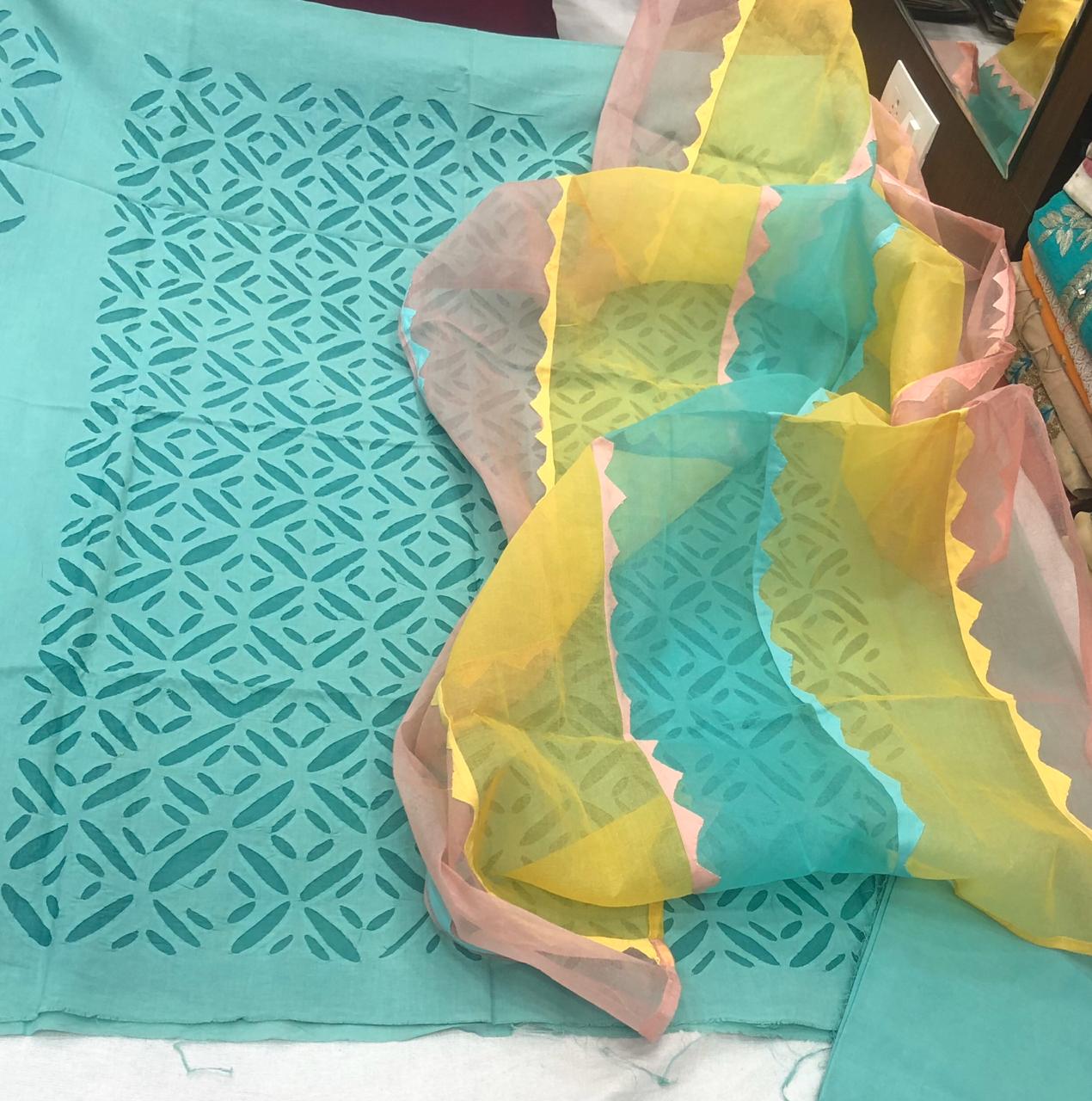 Handcrafted Applique Cotton Suit Dupatta Set