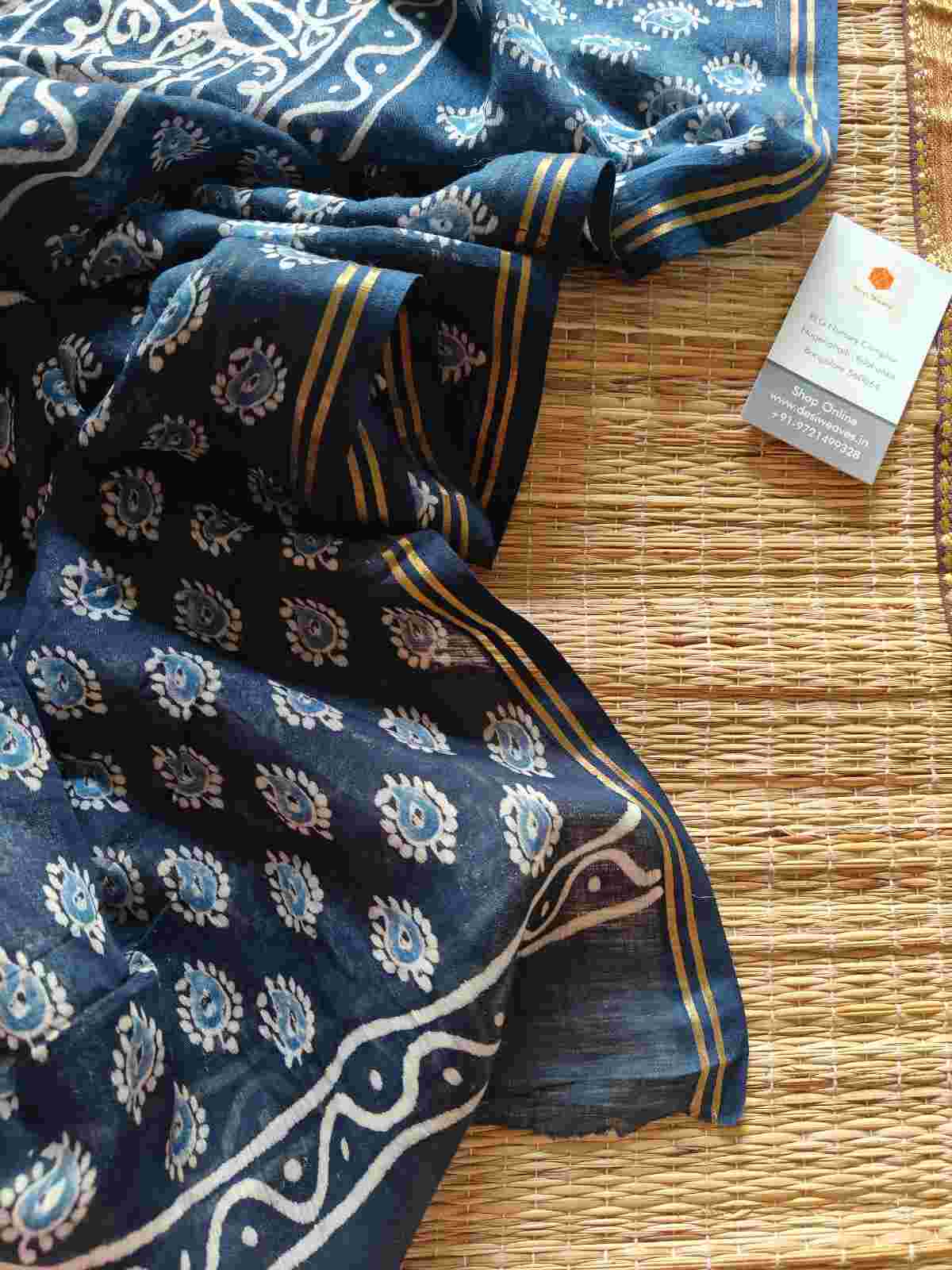 Indigo mull cotton dupatta online - Desi Weaves