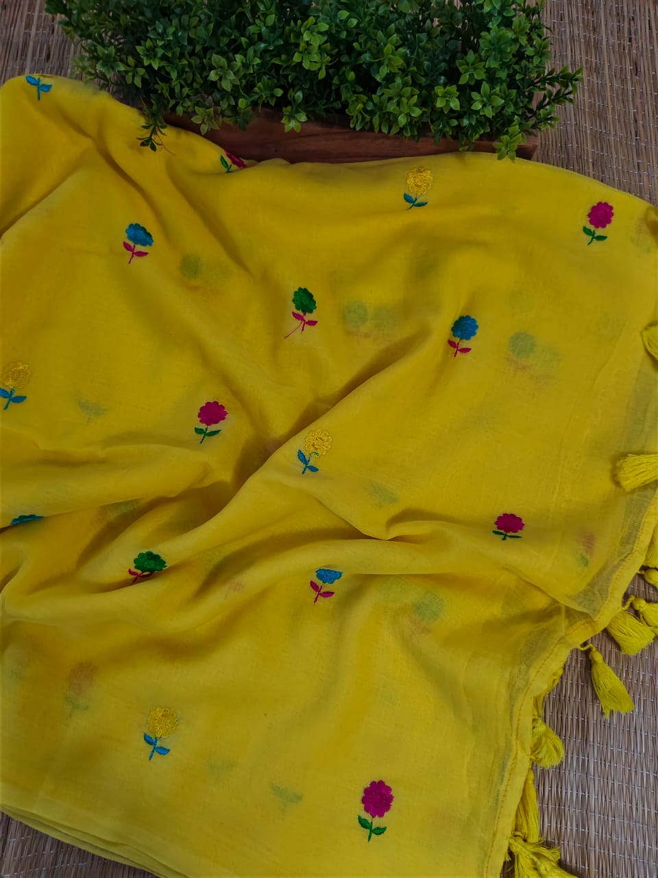 Mull Cotton Embroidered Saree Online