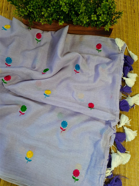 Mull Cotton Embroidered Saree Online