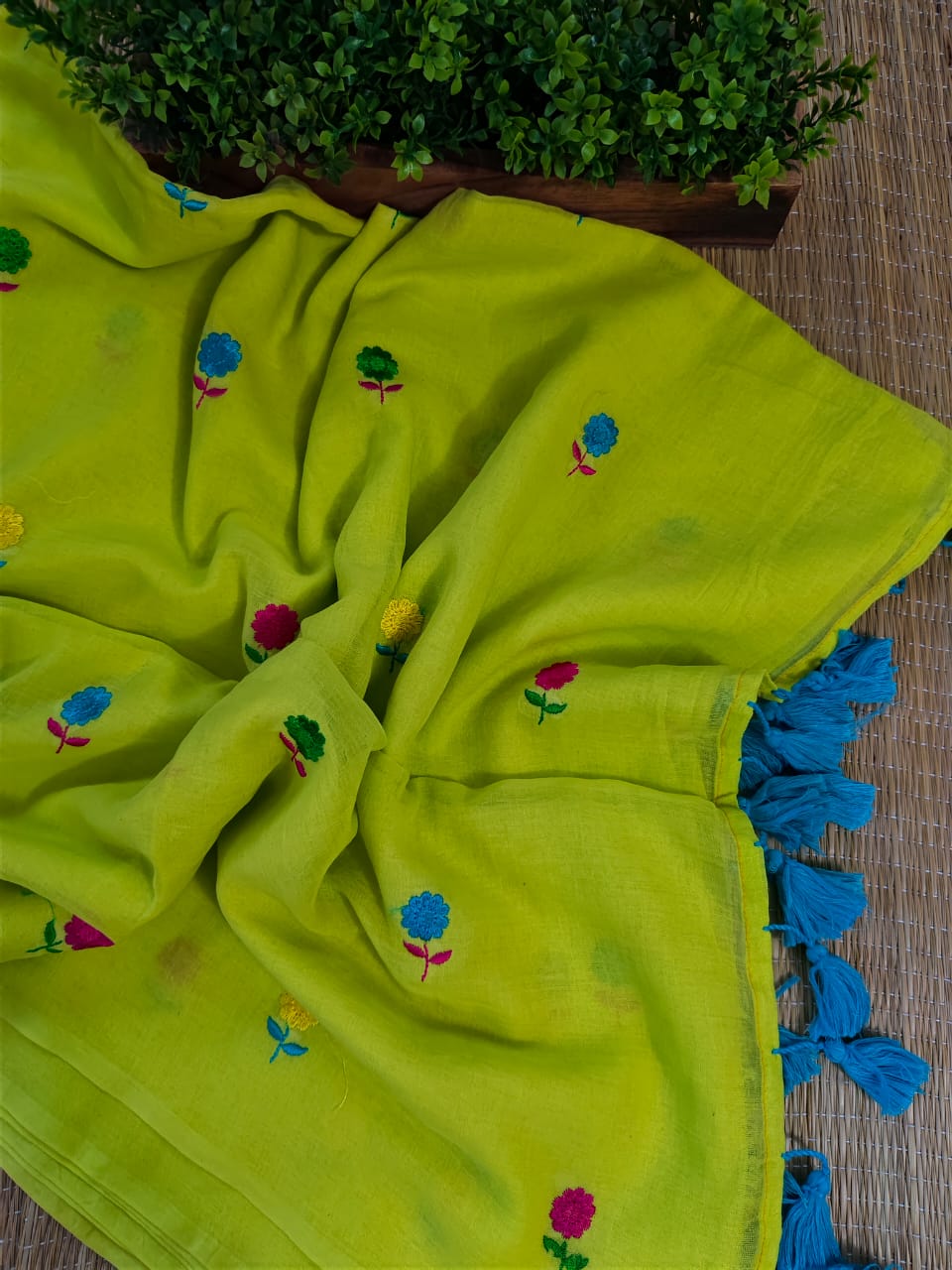 Mull Cotton Embroidered Saree Online