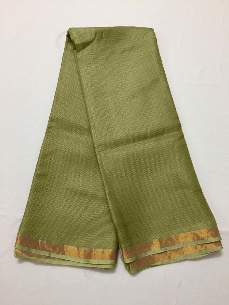 Olive Green kota silk saree with a gold border