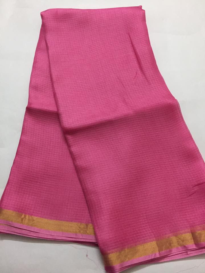 pink kota silk saree with a gold border