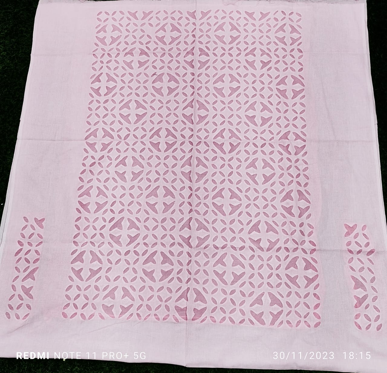 Pink Hand Stitched Applique Work Kurta Fabric