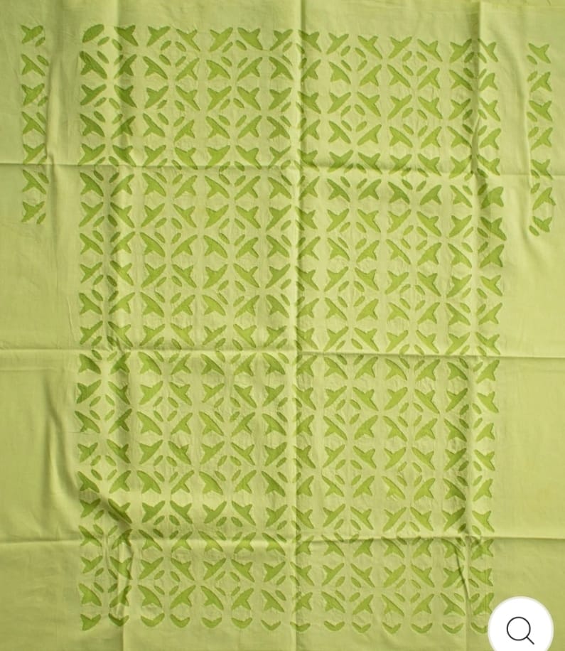 Green Hand Stitched Applique Work Kurta Fabric