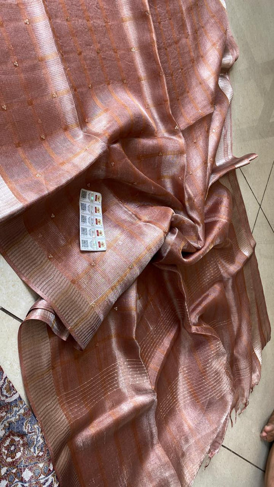Soft Onion Sequin Work Pure Tussar Tissue Silk Saree