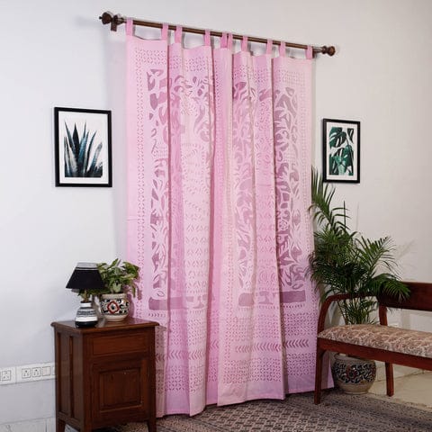 Pink Hand Stitched Cotton Applique Work Curtain