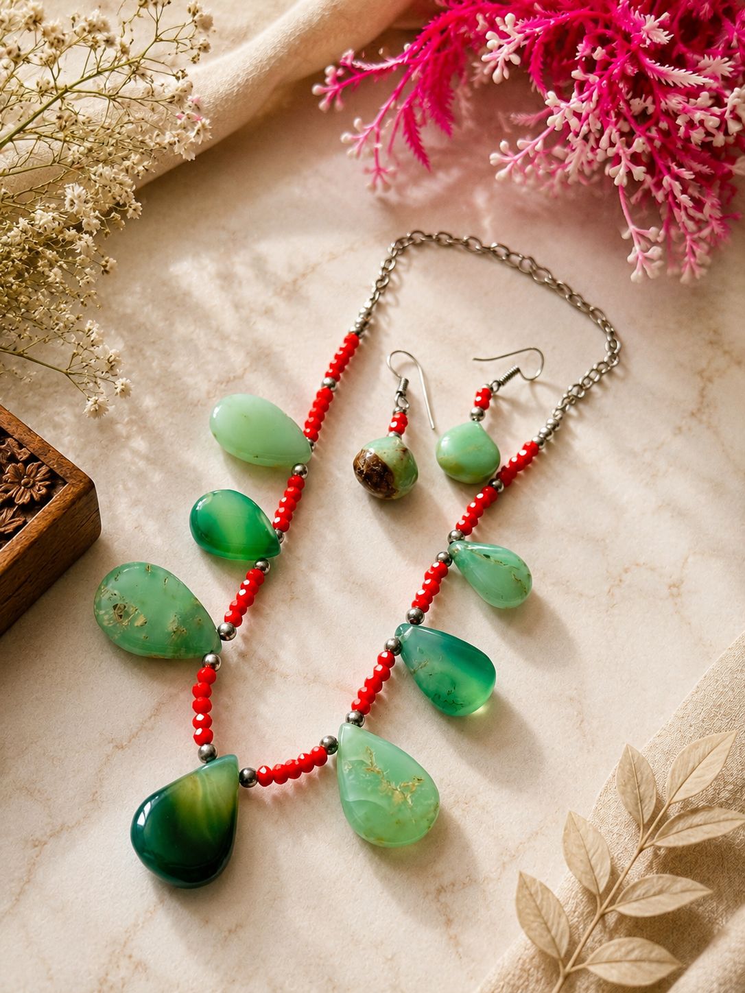 Raw Mango Natural Stone Necklace Set