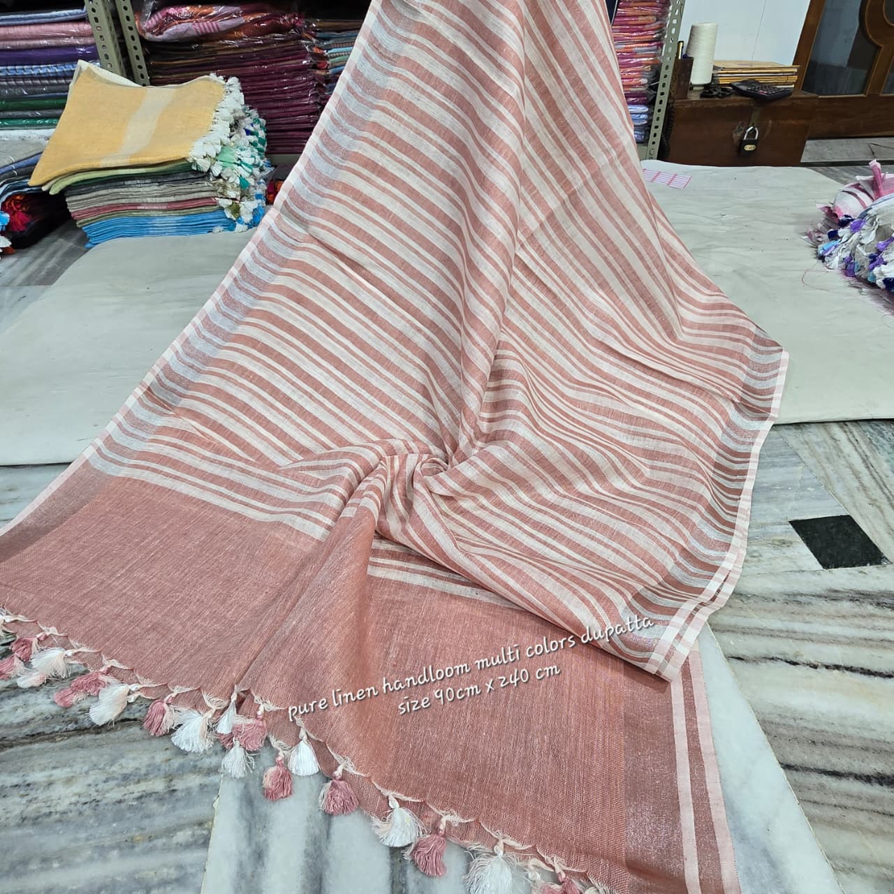 Coral Stone Pure Linen Dupatta