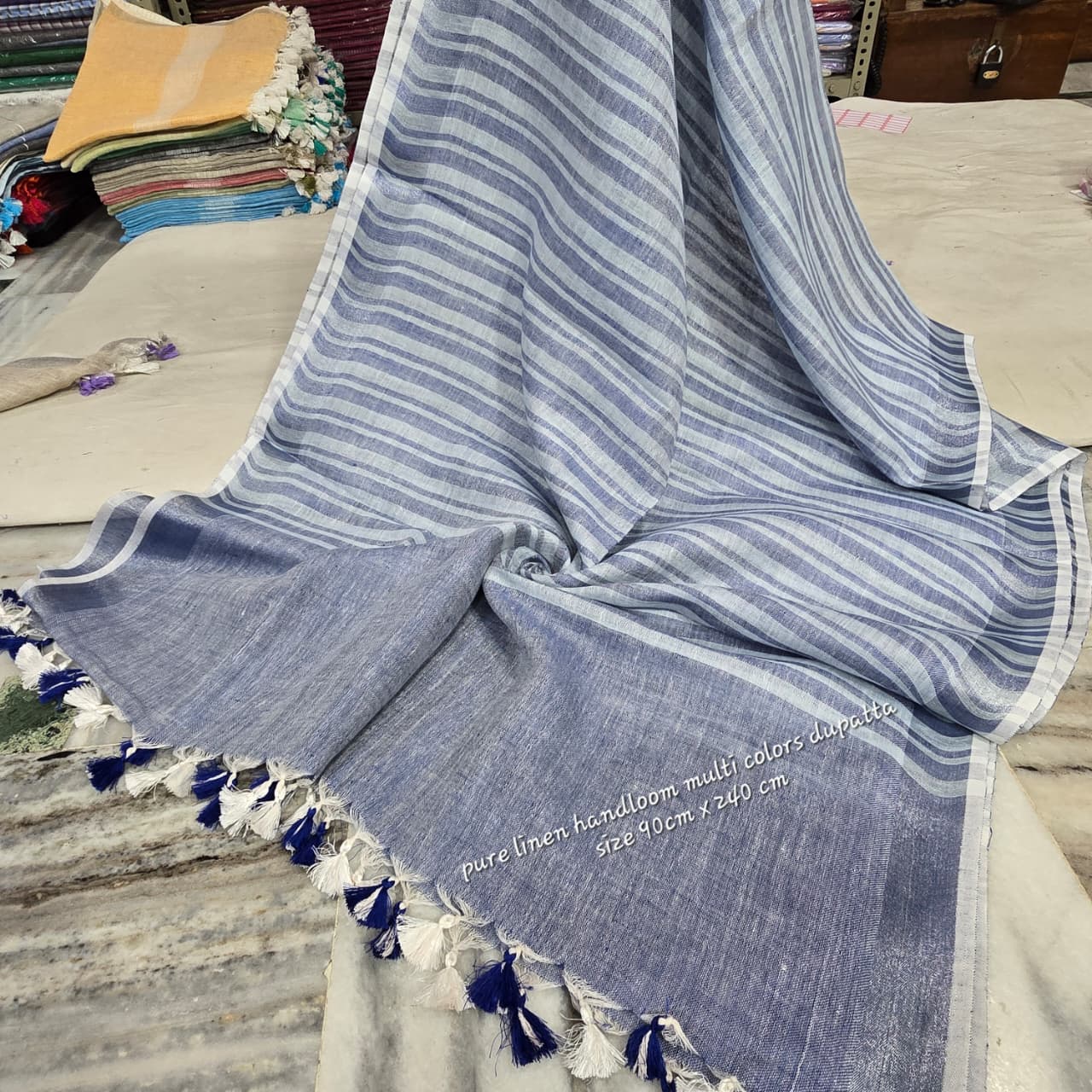 Grey Pure Linen Dupatta