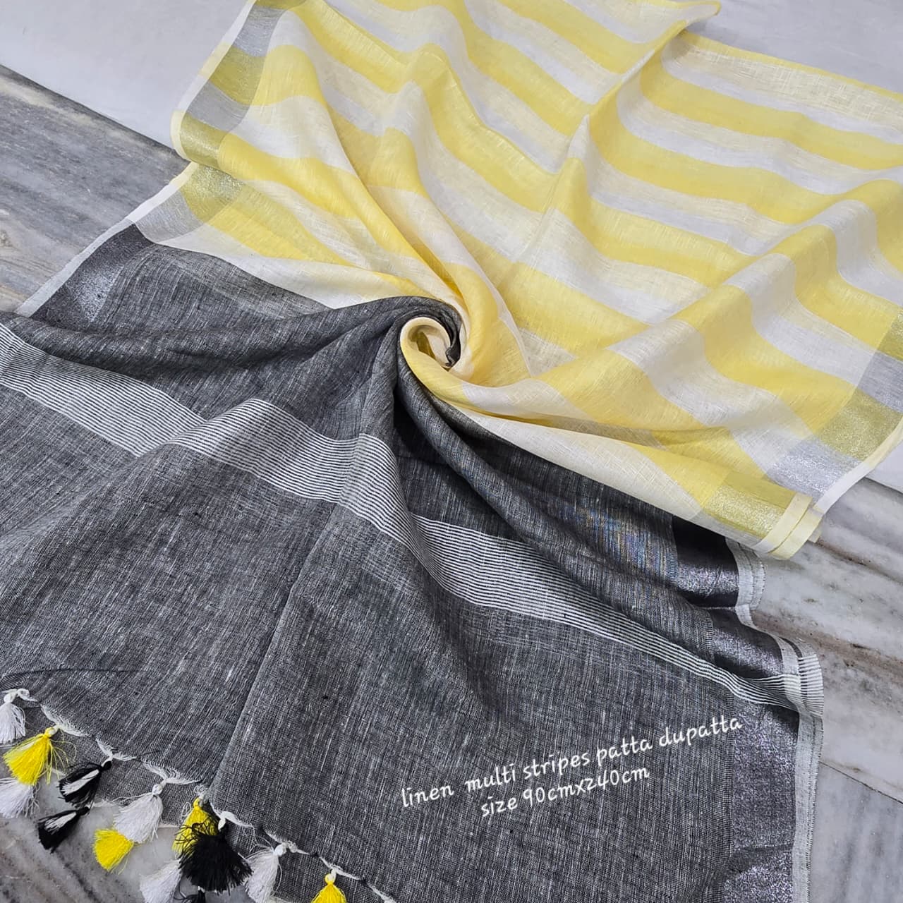 Black & Yellow Handloom Linen Dupatta