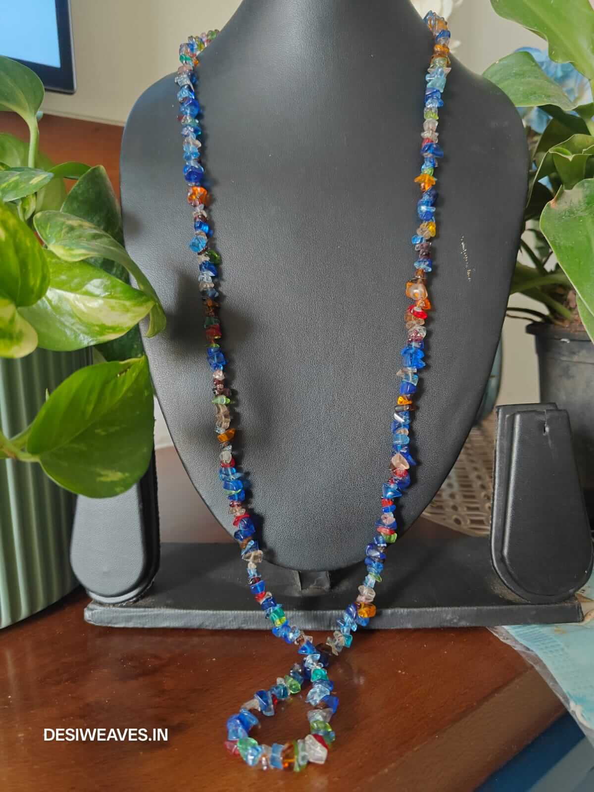 Blue Precious stones necklace online - Desi Weaves
