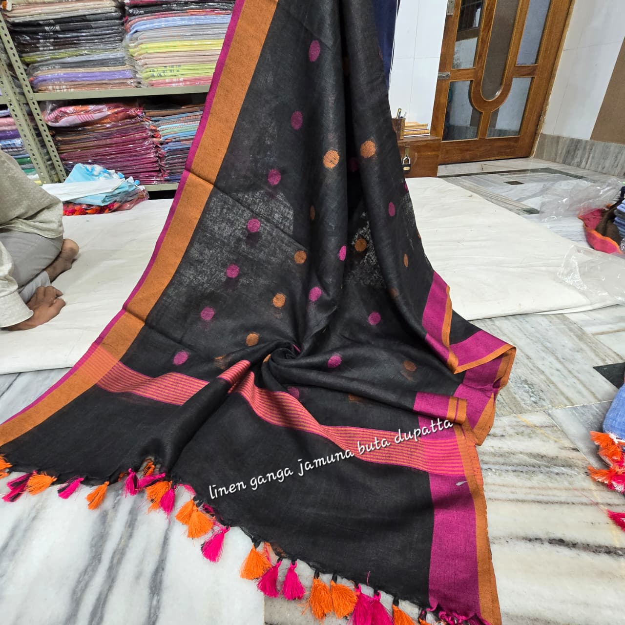 Linen dupatta online - Desi Weaves
