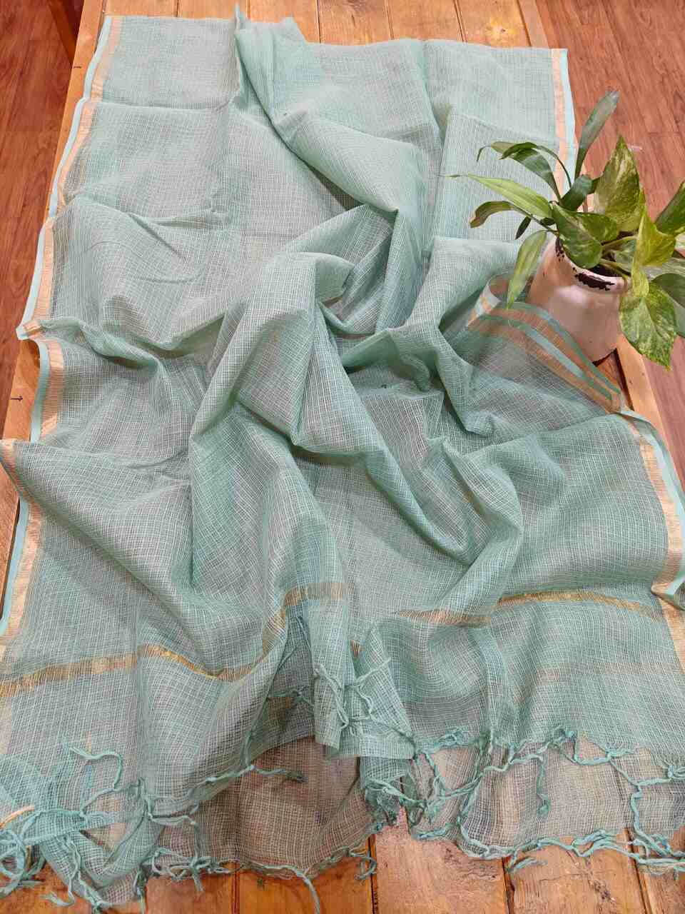 green Kota Cotton Dupatta - Desi Weaves