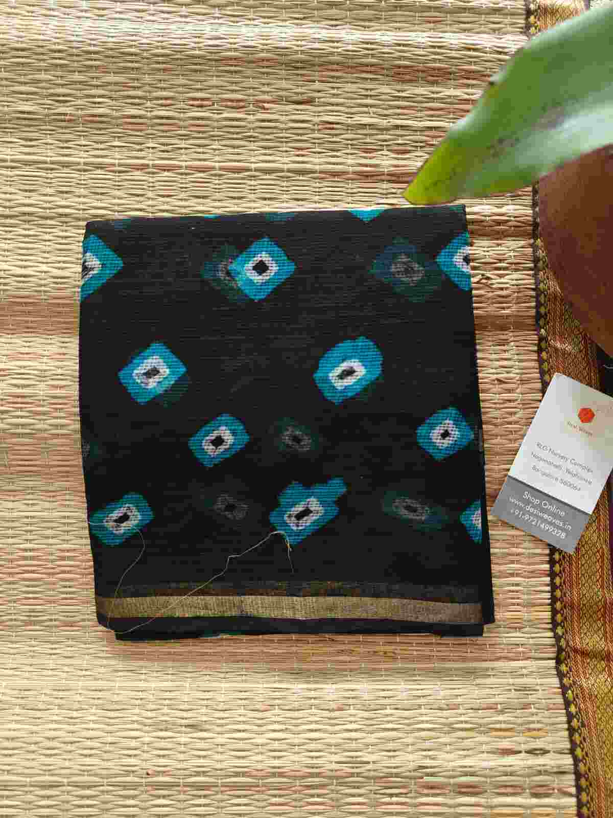 black cotton kota doria dupatta - Desi Weaves