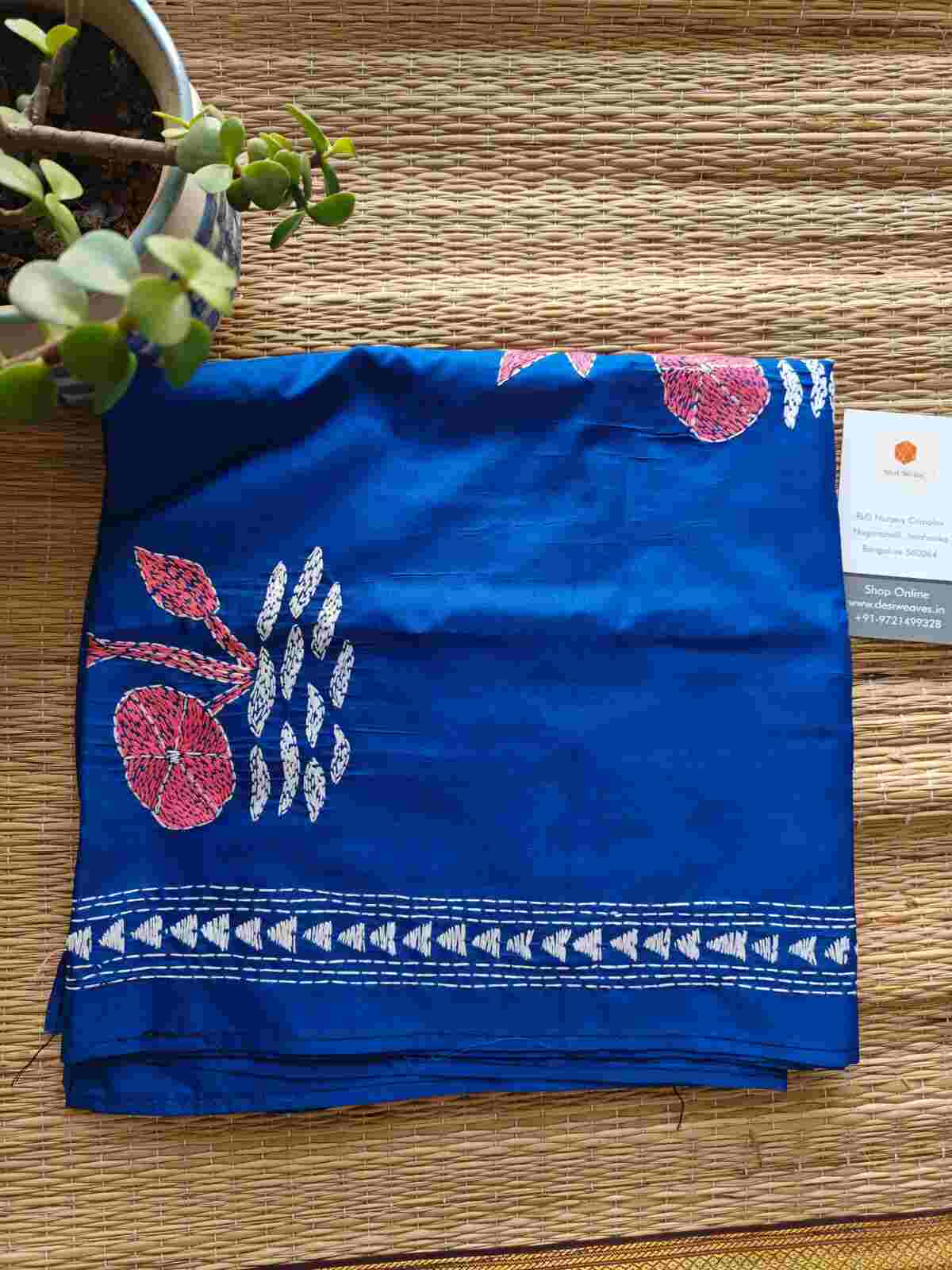 royal kantha stitch silk stole - Desi Weaves