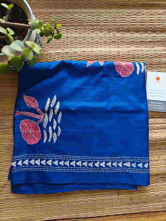 royal kantha stitch silk stole - Desi Weaves